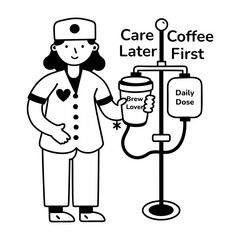 A glyph sticker of a brew lover with coffee first care later typography 