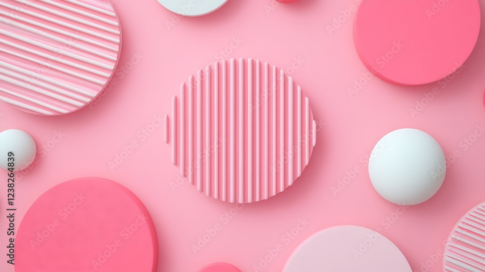 Poster abstract minimalist composition with geometric shapes in different shades of pink on soft background