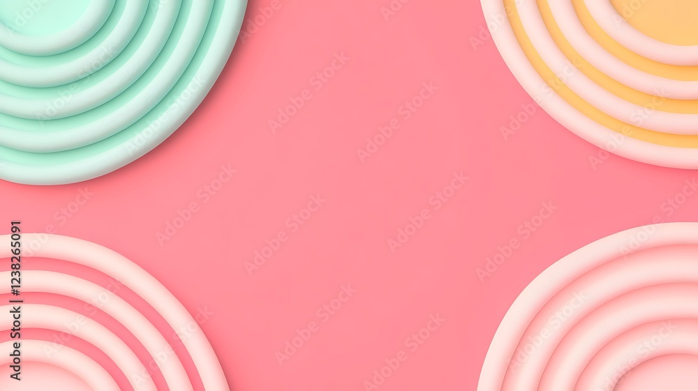 Poster abstract pastel background with circular shapes, wavy lines and modern minimalist design elements fo