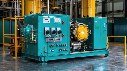 Industrial teal machinery in factory
