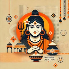 Happy Bhishma Ashtami. Modern geometric minimalist design. Poster, banner and social media template. Vector concept design. 