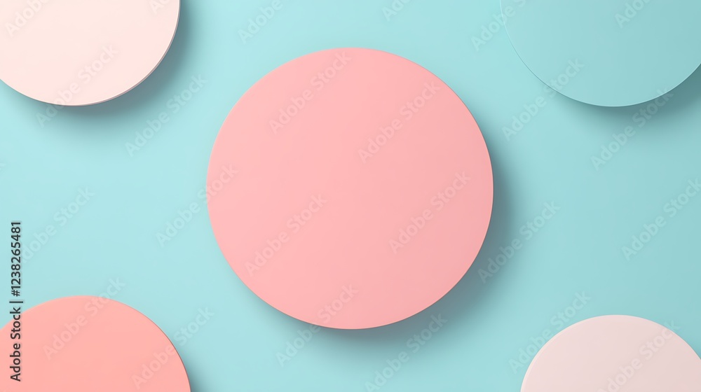 Poster abstract pastel circles on a teal background create a modern and minimalist decorative design elemen