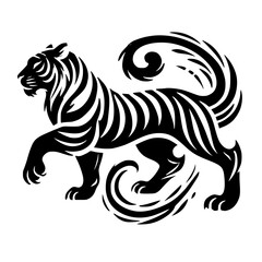 Striking Black and White Tiger: Abstract Animal Art Graphic. A majestic feline design, perfect for nature and wildlife enthusiasts. This powerful image is a symbol of elegance and style.