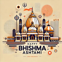 Happy Bhishma Ashtami. Modern geometric minimalist design. Poster, banner and social media template. Vector concept design. 
