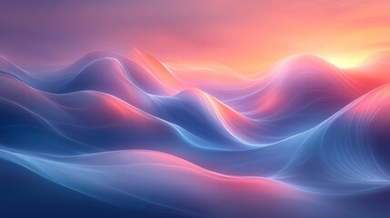 Sunset over glowing abstract landscape; digital art