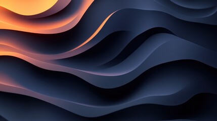 Abstract dark waves, orange light, digital art, background texture