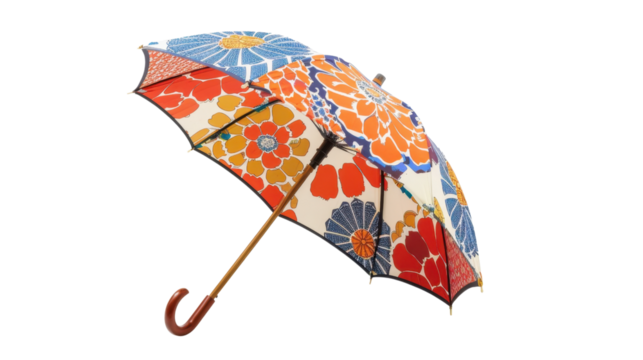 Colorful umbrella protecting from rain on transparent background