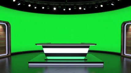 Modern News Studio with Green Screen Background