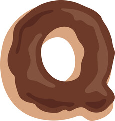 Chocolate Dipped Donut Alphabet Q Dessert Vector
