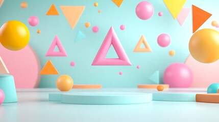 Colorful 3D Geometric Shapes on Light Blue Background for Modern Abstract Design and Artistic Projects