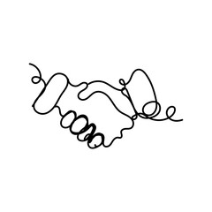 Vector doodles of business elements in the form of a handshake