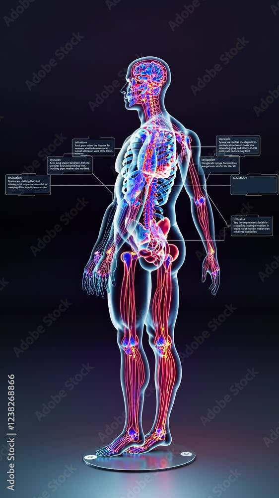 Poster a stylized medical visualization showing a transparent human body lit by shifting, prism-like colors