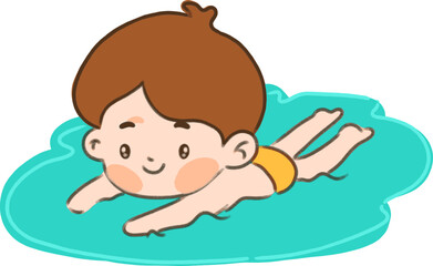 Boys swimming with happy face