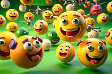Obraz premium 3D Animated Emoji Set: Green Screen Ready for Download - High-Resolution Drone Aerial Shots