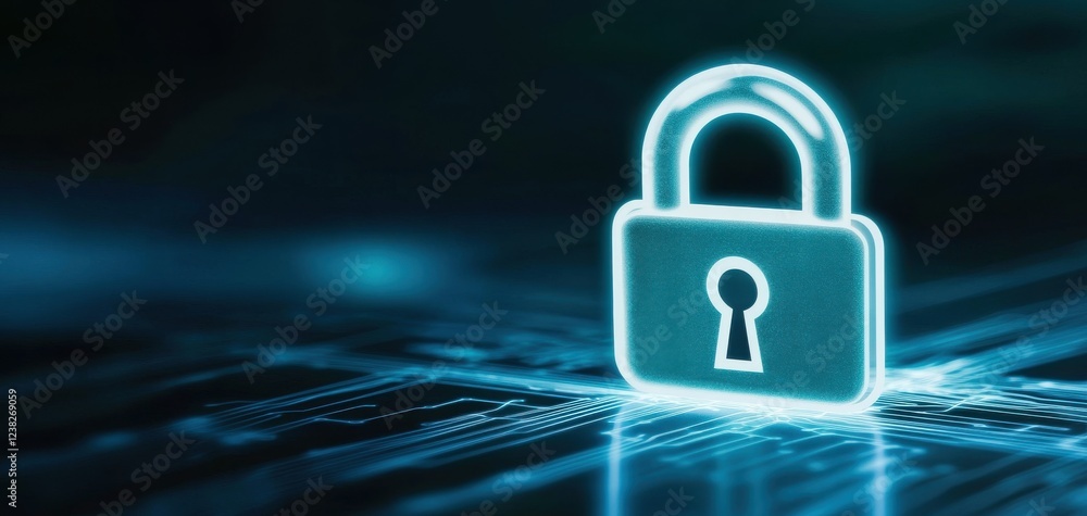 Aufkleber a glowing digital padlock symbolizing cybersecurity and data protection in a tech-focused environmen