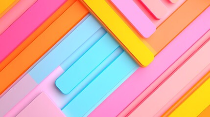 Colorful Abstract Background with Geometric Shapes and Vibrant Stripes in Pink, Orange, Blue and Yellow Tones