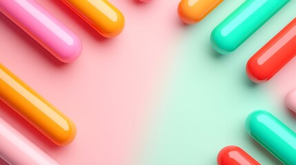 Naklejka premium Colorful Abstract Background with Glossy Cylindrical Shapes on Soft Pastel Surface