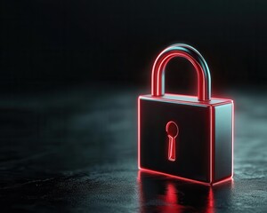 Fototapeta premium A glowing neon padlock on a dark background, symbolizing security and protection in the digital age.