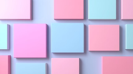 Fototapeta premium Colorful Abstract Background with Pastel Squares in Pink and Blue on a Soft Gradient Wall