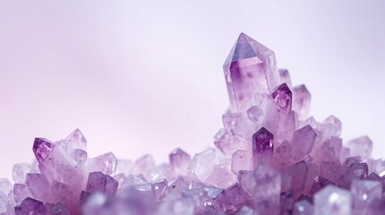 Fototapeta premium Cluster of purple crystals against a blurred light purple background.