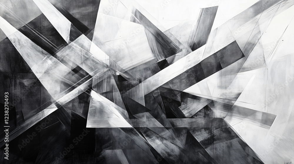 Poster layered abstract collage showcasing dynamic contrasts and shapes with geometric interplay. generativ