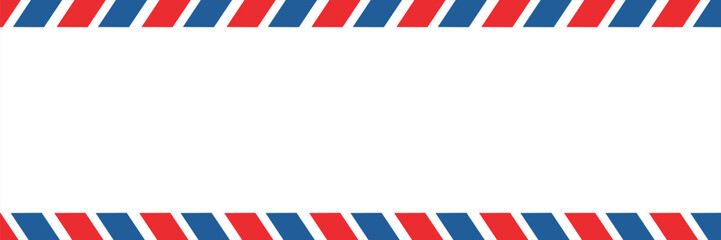 Airmail envelope frame with blue and red stripes on white background. International vintage letter border. Retro air mail postcard. Blank envelope.