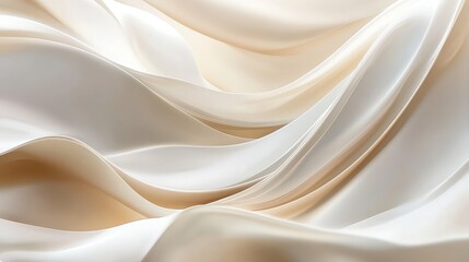 Fototapeta premium Cream silk fabric waves, flowing background, studio shot, textile design