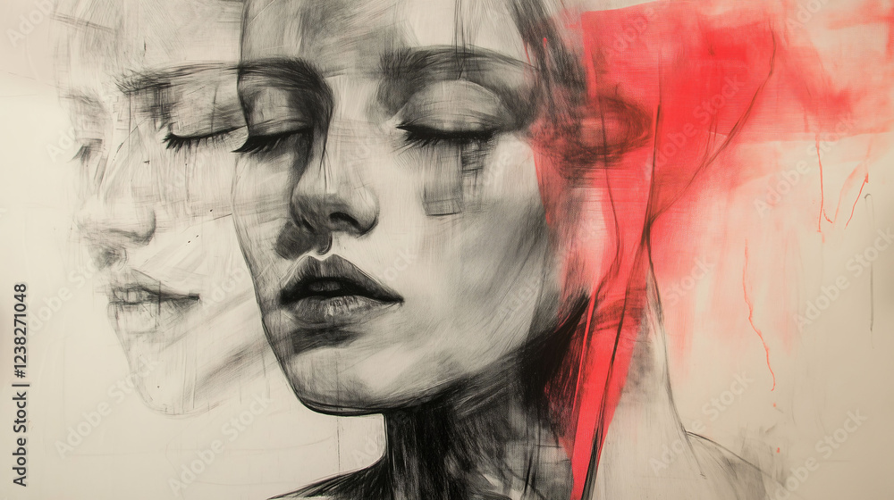 Poster abstract collage of layered portraits depicting emotions and expressions with artistic flair in a mo
