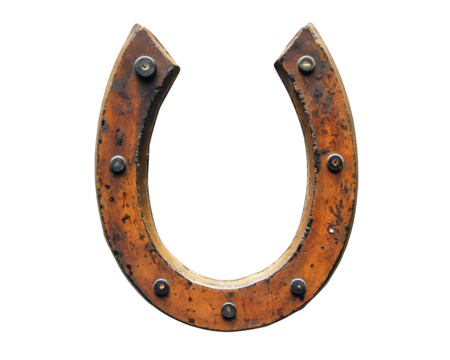 rustic horseshoe symbolizing luck, crafted from wood and metal, isolated on transparency background. This unique piece evokes sense of tradition and charm