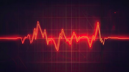 A red heart rate line with sharp peaks and smooth transitions, set against a subtle grid pattern.