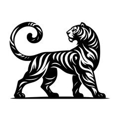 Majestic Tiger: A Black and White Vector Illustration of a Powerful Wild Cat. Perfect for nature lovers, wildlife enthusiasts, and tattoo designs.