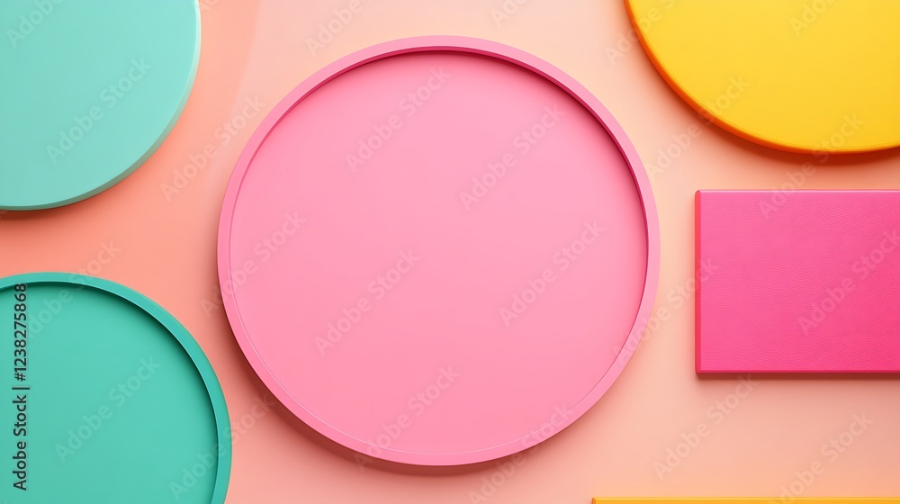 Poster colorful composition of circular and rectangular shapes on a soft background for modern design proje