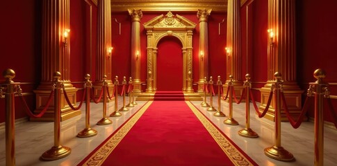 Obraz premium Golden barrier with red carpet in a modern palace, shiny, ornate