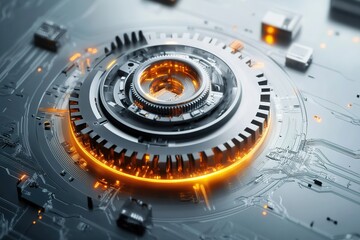 Futuristic core element with electronic circuit motion. modern conceptual hi tech, mechanical technology.