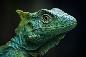 Obraz premium Green Plumed Basilisk Lizard (Basiliscus plumifrons), Boca Tapada.