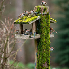 Naklejka premium bird feeder.feeding birds