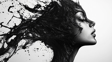 Fototapeta premium Sophisticated Blend of Pencil Drawings and Ink Captures the Beauty of a Flowing Figure in an Abstract Composition. Generative AI