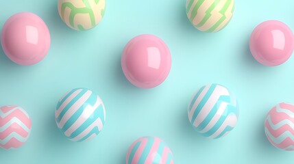 Obraz premium Colorful Decorative Balls with Patterns on Soft Mint Background for Playful Artistic Displays