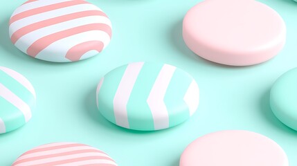 Obraz premium Colorful Decorative Discs with Striped Patterns on a Soft Mint Background for Creative Design Projects