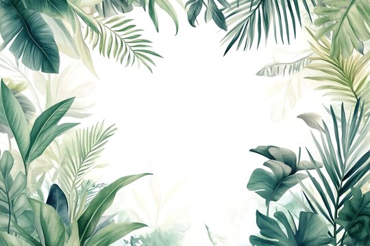 Jungle animals card. Frame animal tropical leaves greeting baby banner zoo border template party children.