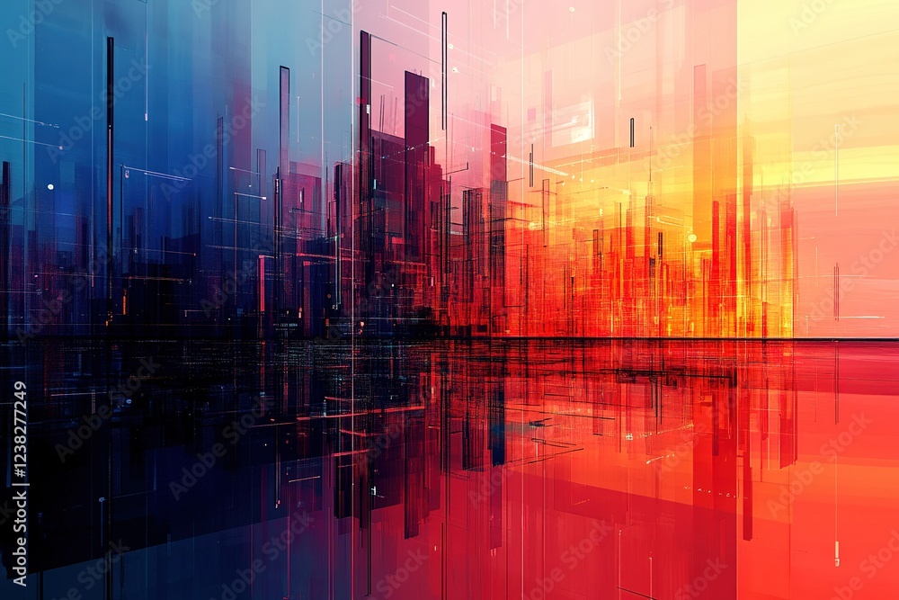 Poster modern abstract cityscape and network connection concept.