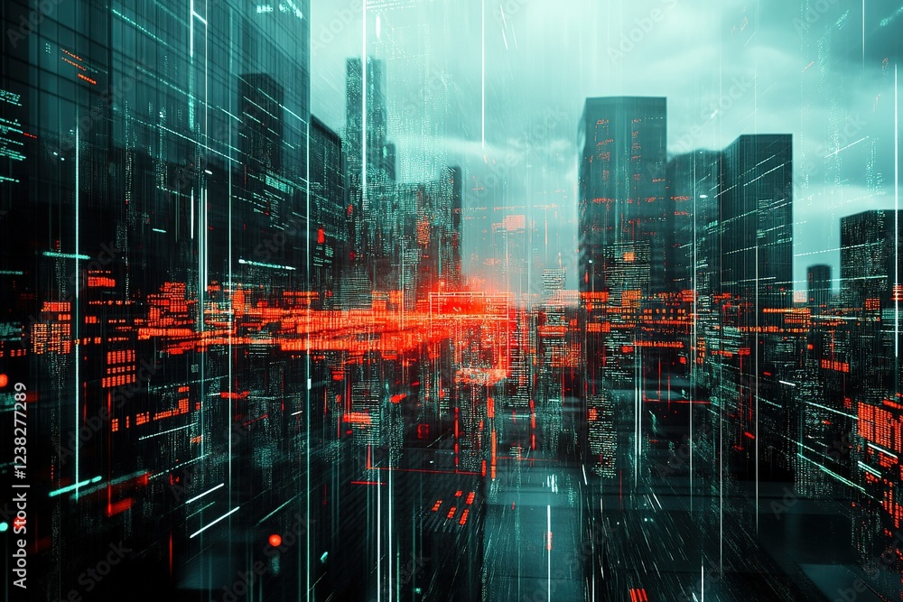 Poster modern abstract cityscape and network connection concept.