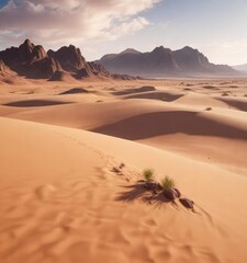Obraz premium Sandy dunes in a desolate desert landscape with rocky outcrops, natural formation, dry ground
