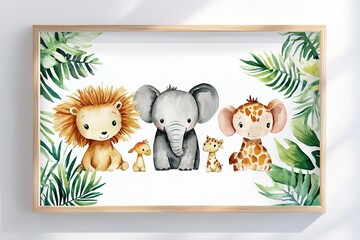 Safari animals watercolor illustration baby nursery.