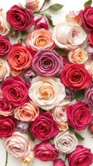 Fototapeta premium Seamless mix of colorful roses on a white background, vibrant, wallpaper, decoration