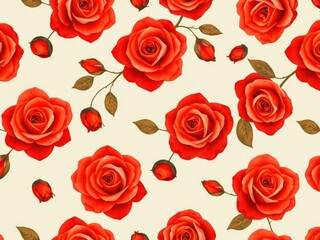 Seamless pattern featuring red and orange roses in a repetitive design, design, garden, elegant