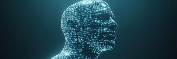 Glowing Blue Head Profile with Circuits Paths Vector Illustration Isolated on Dark Background