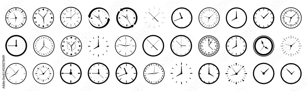 Poster Set of time clock icons. Circle clock icons collection