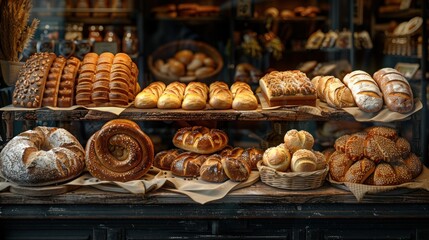 Rows of Neatly Arranged Breads on Display in a Bakery