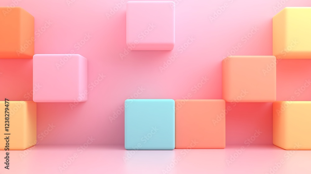 Poster colorful geometric blocks on a pastel background creating playful and modern visual design elements